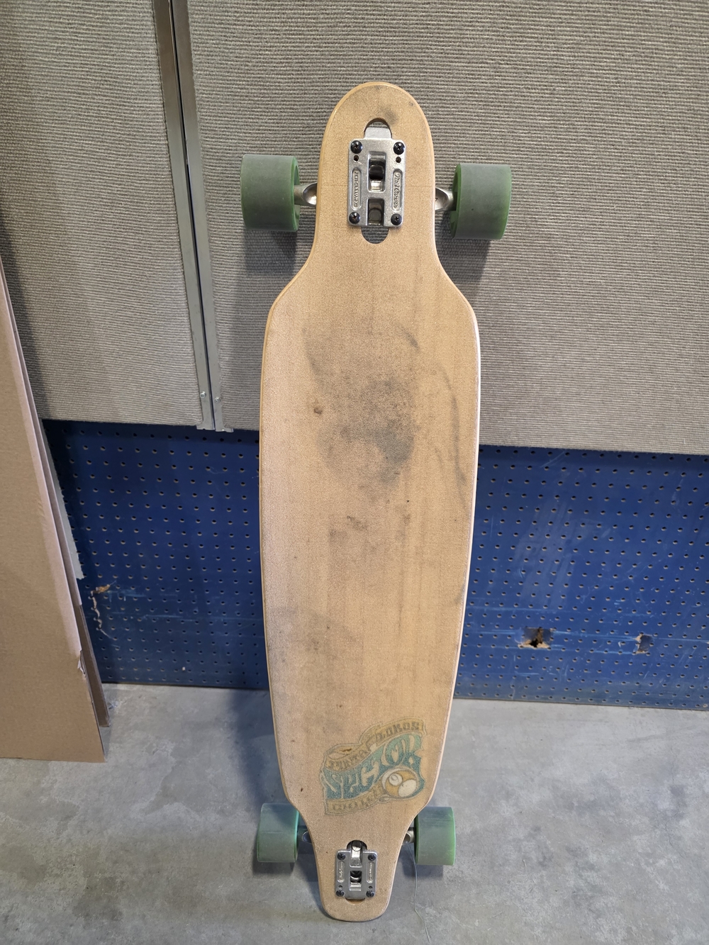 Natural Wood Longboard Skateboard with Green Wheels